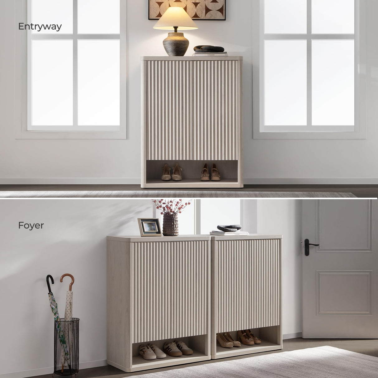 SICOTAS Shoe Cabinet 44" Tall Large Storage Organizer Modern Shoe Rack with Doors & 4 Shelves Mid Century Free Standing 6-Tier Cabinet for Entryway Hallway Living Room Closet SICOTAS