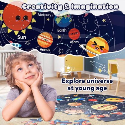 TALGIC Puzzles for Kids Ages 4-6, Kids Puzzles with Solar System Planets, 70 Piece Round Large Floor Puzzles for Kids Ages 3 4 5 6 7 8, Educational Toy Gift Jigsaw Puzzles for 5 Year Old Boys Girls