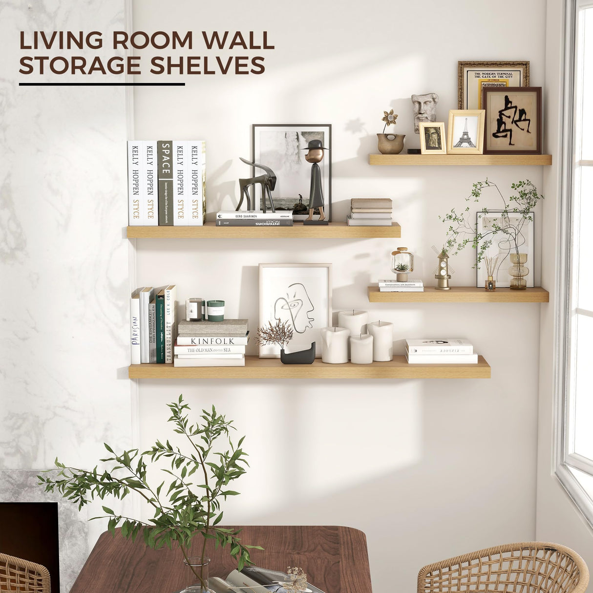 Floating Shelves for Wall, 24"W x 6.7"D x 1.4"H, 2 Pack of Long Wall Mounted Engineered Wood Shelves with Invisible Brackets for Living Room, Bedroom, Bathroom, Kitchen Decor and Storage, Oak Venusmiles