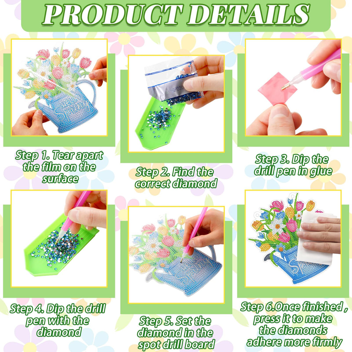 Threehoney 3 Pcs DIY Spring Diamond Painting Wreath Kit Tulip Flower Gnome Diamond Art Hanging Wreath Spring Crystal Painting Ornaments Hanging Sign for Adults Beginners Craft Supplies Threehoney