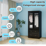Keloyid Modern 2 Door Armoire Wardrobe Closet with Glass Door, 2 Drawers, Hanging Rod & Shelves, Black, 20.47 x 31.49 x 70.86 inches, Bedroom Keloyid