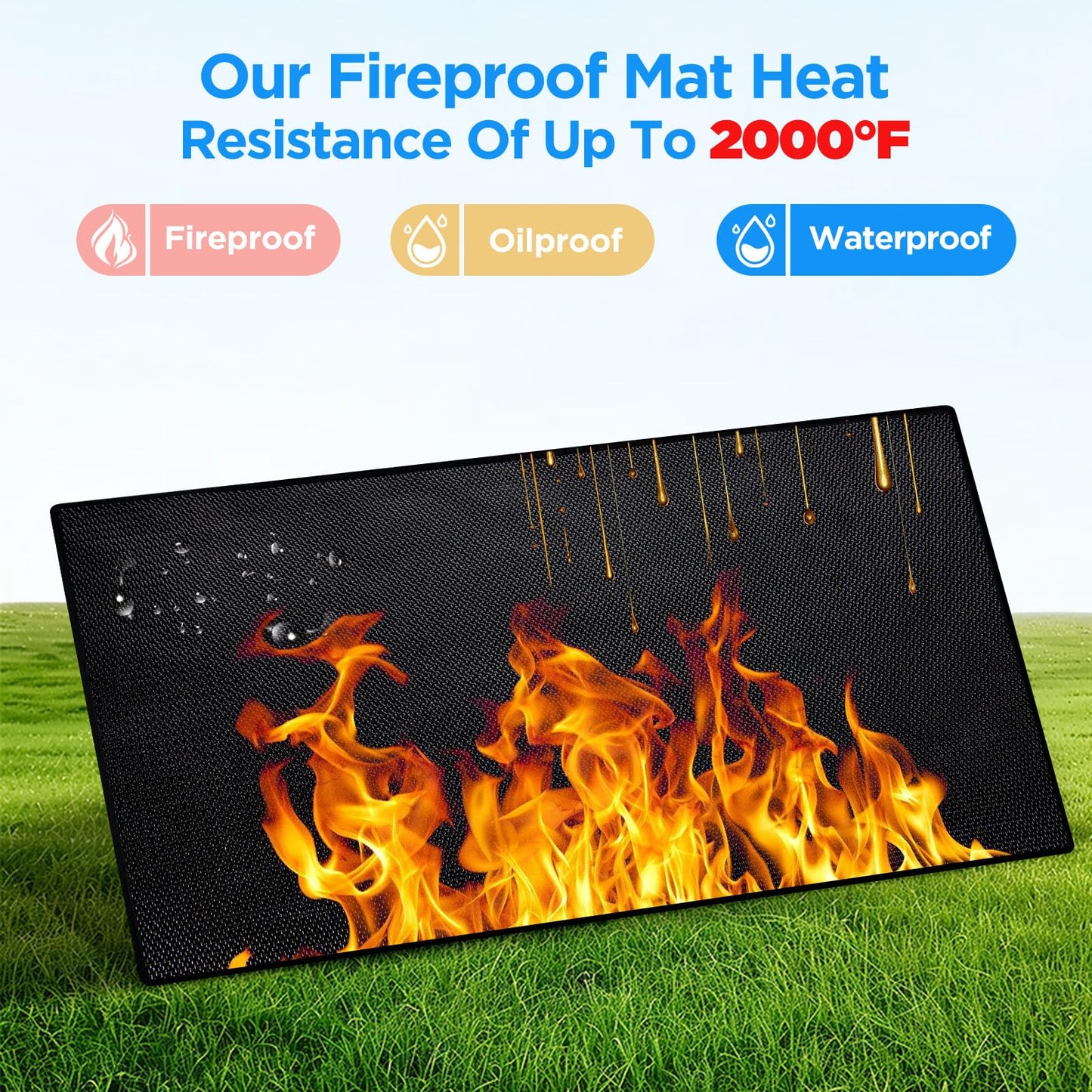 Large 76x51 inches Under Grill Mat for Outdoor Grill,Double-Sided Fireproof Grill Pad for Fire Pit,Indoor Fireplace Mat Fire Pit Mat,Oil-Proof Waterproof BBQ Protector for Deck and Patio