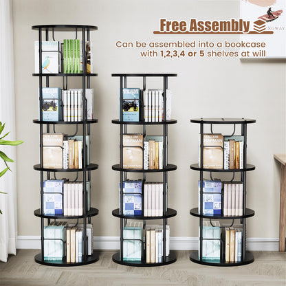 ALLSTAND 3-Tier 360° Rotating Bookshelf – Stylish Black Revolving Storage Organizer for Home & Small Spaces - WoodArtSupply