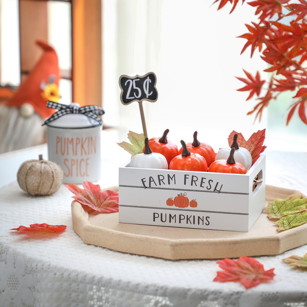 Fall Thanksgiving Tiered Tray Decor, Fall Pumpkin Mini Wood Crate Decorations Set, Farmhouse Table Centerpiece Decor Kit for Fall Decor KORMMCO