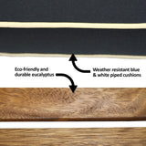 Outdoor Interiors Eucalyptus Wood 3-Piece Square Foldable Bistro Outdoor Furniture Patio Set, Table and 2 Chairs with Cushions, Blue Outdoor Interiors