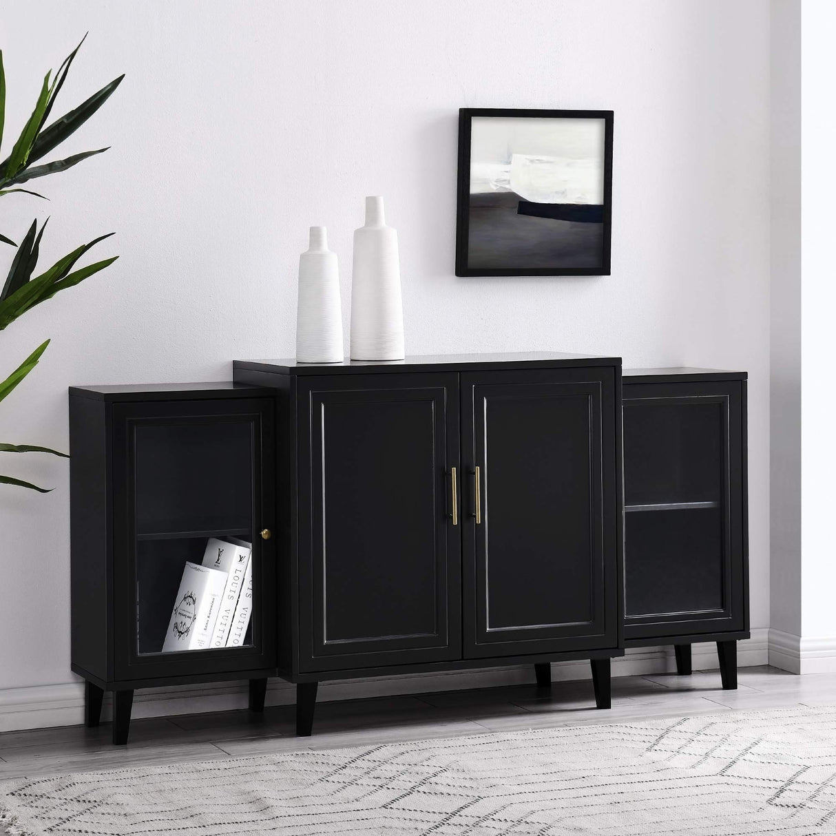 Walker Edison 4-Door Tiered Modern-Sideboard-Buffet Stand for Storage, 62, Black Walker Edison