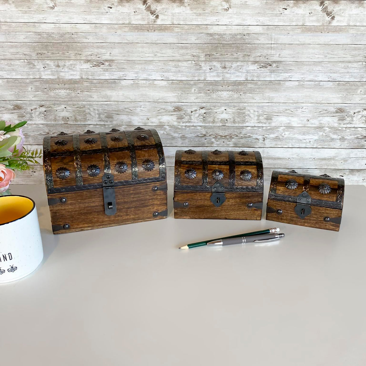 Nautical Cove Treasure Chest Keepsake and Jewelry Wood Box - Toy Treasure Box (5 x 3 x 3.25) Nautical Cove