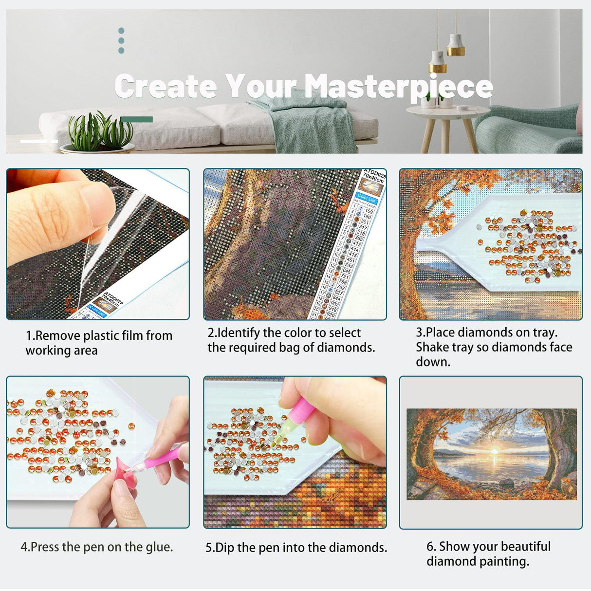 ATDMS Large Diamond Art Kits for Adults - 5D Landscape Diamond Painting Kits for Adults DIY Full Drill Diamond Painting Sunset Lake Gem Art Kits for Home Wall Decor 27.5x15.7 Inch ATDMS