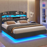 BTHFST Dark Grey Floating Queen Bed Frame with Charging Station, Hidden Storage, and RGB Lighting BTHFST