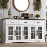 Buffet Cabinet with Storage, 63" Large Sideboard Cabinet with 3 Drawers & 5 Glass Doors, Modern Farmhouse Kitchen Cabinets Buffet Table with Adjustable Shelf, Coffee Bar Cabinets for Living Room Gyfimoie