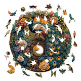 Jigfoxy Wooden Puzzle for Adults,Yin Yang Peacock Wooden Jigsaw Puzzles for Adults, Unique Animal Shape Wood Cut Puzzles for Family Friend Puzzle Lovers(M-11.4 * 11.3in-200pcs) Jigfoxy