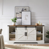 OKD Farmhouse Electric TV Stand for 65+ Inch TV, Rustic Entertainment Center with 18" Fireplace, Sliding Barn Door, Storage Shelves, Wood Media Console Cabinet for Living Room, Antique White OKD