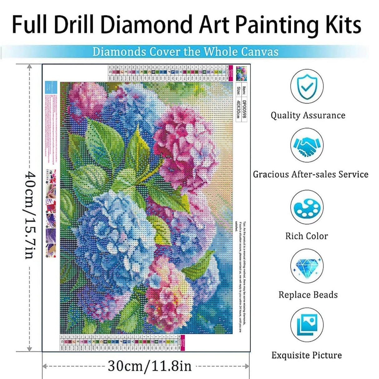 EIBEILI Diamond Painting Kits for Adults, Hydrangea Flowers 5D Diamond Art Kits for Beginner DIY Full Drill Diamond Dots Crystal Craft Kits for Home Wall Decor Gifts 12x16 Inch EIBEILI