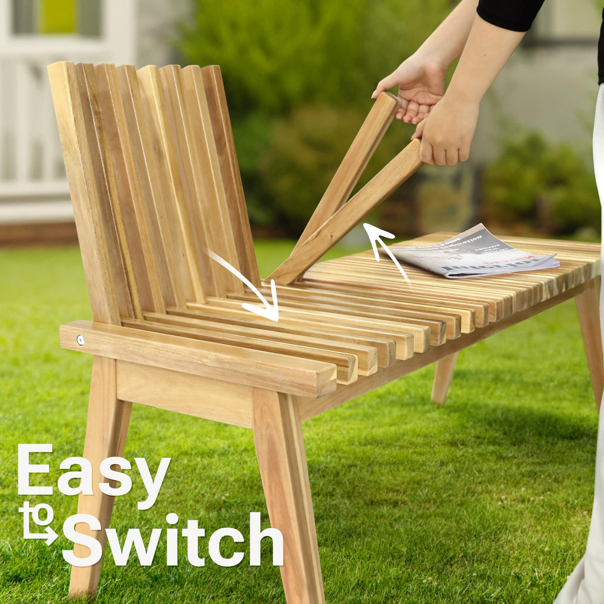 Melino Wooden Convertible Bench Picnic Table, Outdoor Bench Wood, FSC Certified Acacia, 500Lbs Weight Capacity, Park Bench for Outdoors, Porch, Balcony - Large Size Melino