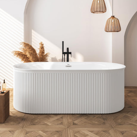 FerdY Nami 67" Acrylic Freestanding Bathtub, V Shape Freestanding Soaking Acrylic Bathtub, Modern White, cUPC Certified, Chrome Drain and Classic FerdY