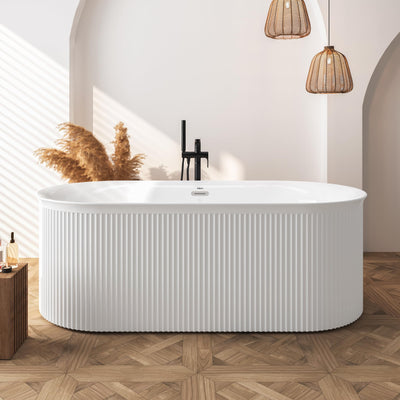 FerdY Nami 67" Acrylic Freestanding Bathtub, V Shape Freestanding Soaking Acrylic Bathtub, Modern White, cUPC Certified, Chrome Drain and Classic