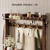 Vantic Farmhouse Hall Tree with Shoe Storage Cabinet, 14 Coat Hooks & 6 Tier Organizer, Rustic Brown Vantic