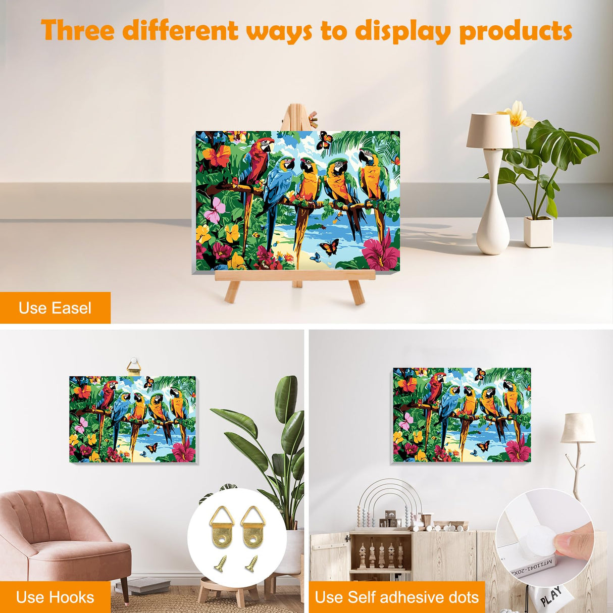 MOGTAA Parrot Paint by Numbers Kit for Adults Beginners with Frame, Landscape Adult Paint by Number Kits on Canvas with Easel, Easy DIY Flowers Oil Painting Kits for Home Decor, 8x12in MOGTAA