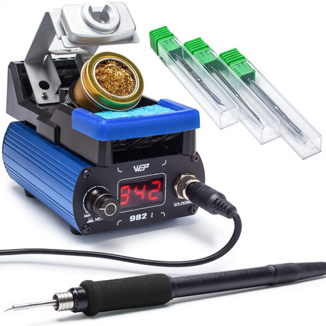 WEP 982-I Precision Soldering Iron Station with Temperature Control, Preset Channels, °C-°F Conversion, Sleep Mode, Automatic Shutdown, Calibration Functions C210 Compatible Soldering Tips WEP