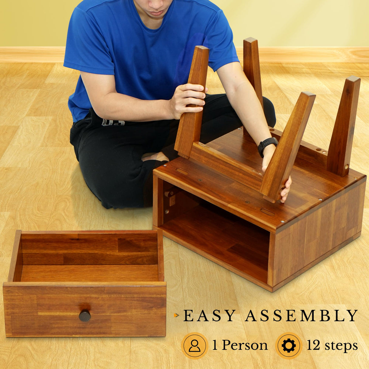 Acacia Sofia Nightstand with Drawer, Bedside Table, Solid Wood Bedside End Table with Drawer and Storage Space for Bedroom, Caramel A ACACIA FURNITURE