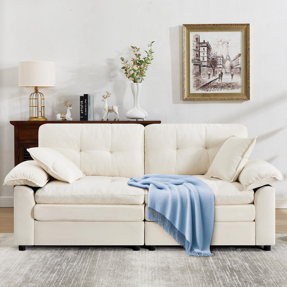 84" Loveseat Sofa, Modern Couches for Living Room,Double-Layer Cushion Cloud Couch with Deep Seat,Super Comfy Chenille Sofas,Sturdy Frame, Easy Assembly for Bedroom, Apartment, Office, Beige Opiesit