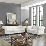 Naomi Home Chesterfield Sofa Set Loveseat & Sofa Living Room Chair Juegos Modern Leather Couch Sofa Chair for Bedroom Tufted Leather Sofa Chair for Living Room Love Seats Furniture Set - Off White Naomi Home