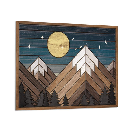 Putuo Decor Wooden Mountain Wall Art, Moon Over Mountain Nature Wilderness Wood Wall Sign Western Decor, Rustic Cabin Decor Adventure Wall Decor for Living Room Bedroom Putuo Decor