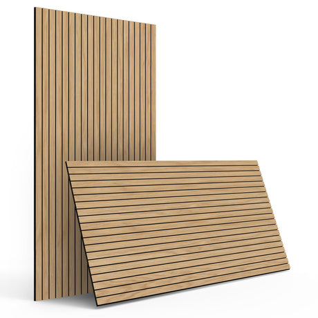 INNO STICKERS 4-Piece Wood Slat Wall Panel for Interior Wall Decor Noise Cancelling 47.2" x 23.6" Peel and Stick Acoustic Decorative 3D Sound Absorbing Wall Paneling, Natural Oak INNO STICKERS