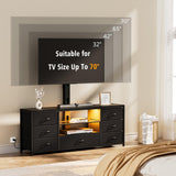 TV Stand with Mount and 7 Fabric Drawers, Led Entertainment Center with Power Outlets for 32 45 55 60 65 70 inch TVs, Black Dresser with Open Shelves Media Console Cabinet for Living Room Bedroom JUSTOGO
