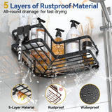 YASONIC Corner Shower Caddy Organizer, 5-Pack Adhesive Rustproof Stainless Steel Shower Shelves with Soap Holder, No Drilling Shower Storage Rack for Family Renters Bathroom, Black YASONIC