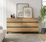 WAMPAT 3 Piece Dresser and Nightstand Sets, 63 Inches Dresser &Chest with 6 Drawers, 2 Nightstand with 2 Drawers, Side Table for Bedroom, Bedroom Furniture Set, Oak WAMPAT