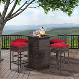 RELAX4LIFE 5-Piece Weatherproof Red Wicker Bar Set with Storage & Cushions for Outdoor Dining RELAX4LIFE