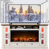 OKD Fireplace TV Stand for up-to-80 TV, Farmhouse 36" Tall Entertainment Center with 42" Electric Fireplace, Media Console with Glass Door Cabinets & Drawers for Living Room, Antique White OKD