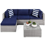 Best Choice Products 5-Piece Modular Conversation Set, Outdoor Sectional Wicker Furniture for Patio, Backyard, Garden w/ 3 Chairs, Ottoman Chair, 2 Pillows, 6 Seat Clips, Coffee Table - Gray/Navy Best Choice Products