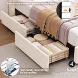 HIFIT Set of 2 Upholstered Twin Size LED Bed Frame with Charging Station & 4 Storage Drawer, Velvet Crystal Button-Tufted Wingback Headboard, Girls Twin Platform Bed Frame for Kids with Storage, Beige HIFIT