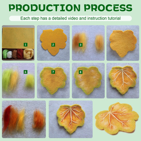OEHPICC Needle Felting Kit, 6 PCS Plant Leaf Coasters Needle Felting Starter Kit,Wool Felting Kit with Wool Roving, Foam Pad and Instructions for DIY Felting Starters OEHPICC
