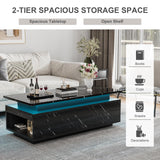 Modern LED Coffee Table, 47.2 Inches Living Room Tables with 24 Colors LED Lights, Wireless Charging and Speaker, Double-Layer Design, Stylish Coffee Tables for Living Room, Home, Office, Black PLANNTONNEO