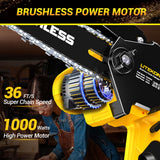 Cordless Mini Chainsaw, 1000W High Power Brushless Power Chainsaw, 2025 Upgraded 6 Inch Electric Chain Saw with 4000mAh Lithium-Ion Battery and Charger for Garden Yard Tree Branch Wood Cutting LITEKON