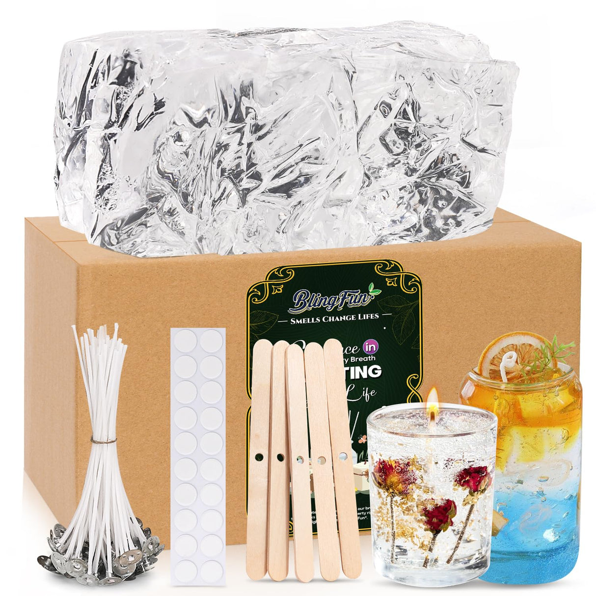 Clear Wax for Candle Making-DIY Aromatherapy Candle Making Gel raw Materials, can add Dried Flowers/Fragrance, smokeless Safe Candle Materials, Birthday Christmas Gift Decoration (Transparently) Blingfun