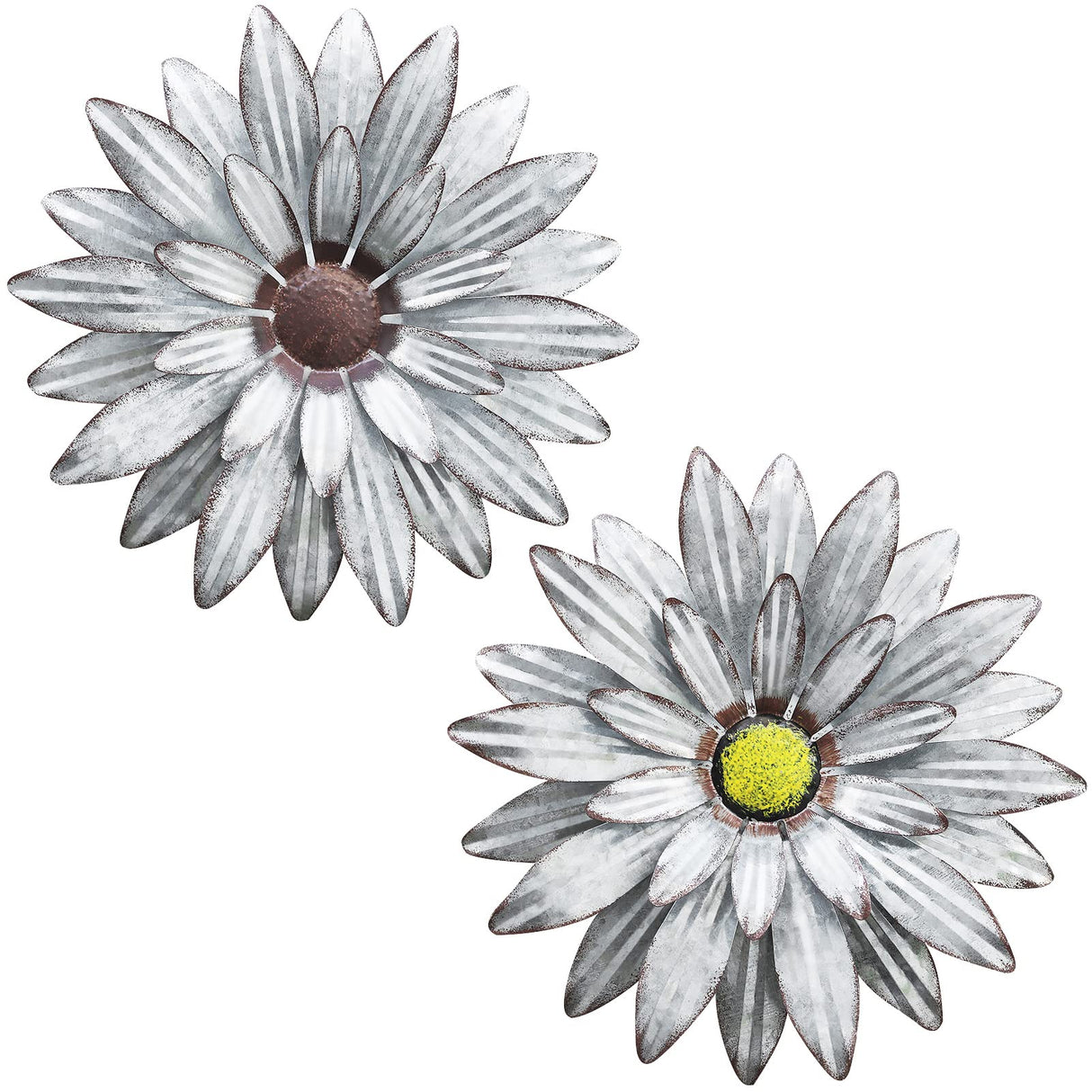 WKHOMEDECO Galvanized Farmhouse Metal Flowers Wall Decor Inspirational,Wall Decor Hanging for Indoor Outdoor Home Bedroom Living Room Office Porch Patio Garden Fence 13Inch,Handmade Gift, Set of 2 WKHOMEDECO