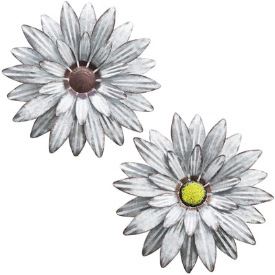 WKHOMEDECO Galvanized Farmhouse Metal Flowers Wall Decor Inspirational,Wall Decor Hanging for Indoor Outdoor Home Bedroom Living Room Office Porch Patio Garden Fence 13Inch,Handmade Gift, Set of 2