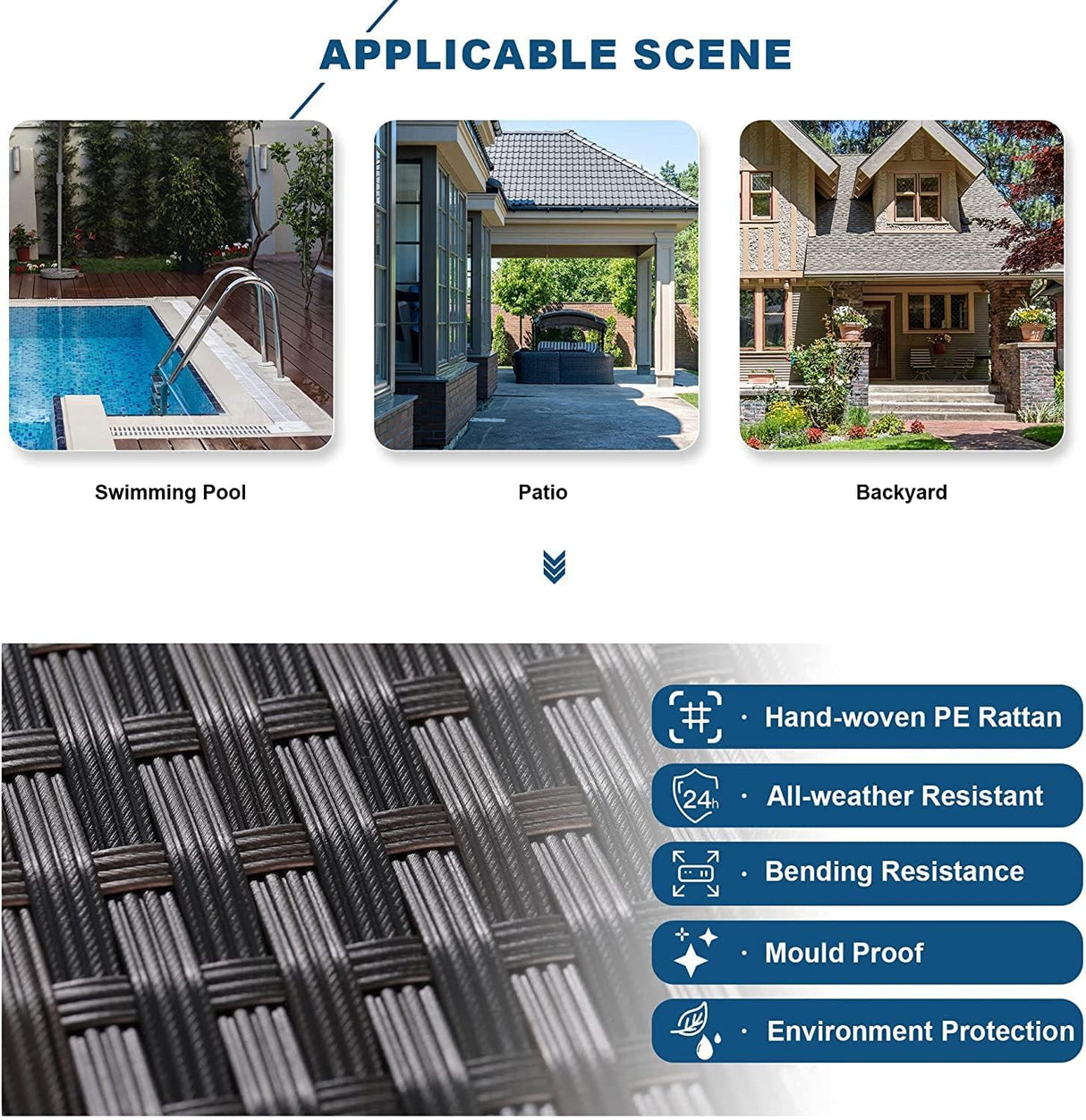 Kullavik 9PCS Outdoor Patio Furniture Set PE Wicker Rattan Sectional Sofa Patio Conversation Sets,Navy blue Kullavik