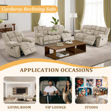 SIENWIEY Beige Corduroy Reclining Sofa Set for Living Room - Manual Fabric 3-Seater Sofa, Double Loveseat, and Chair SIENWIEY