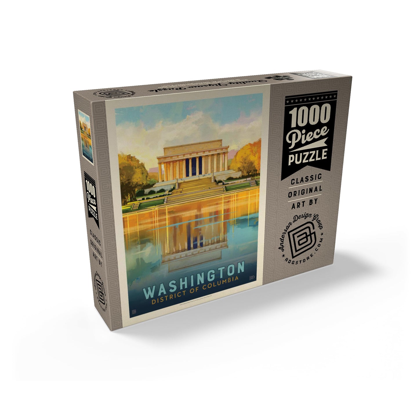 MyPuzzle Washington, DC: Lincoln Memorial, Vintage Poster - Premium 1000 Piece Jigsaw Puzzle for Adults