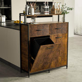 HSSZXFR Dual Tilt Out Trash Cabinet, Hidden Trash Bin Cabinet with 2 Drawers and Shelf, Large Kitchen Trash Bin Cabinet MDF board, Laundry Hamper Cabinet Free Standing Holder 10 Gallon HSSZXFR