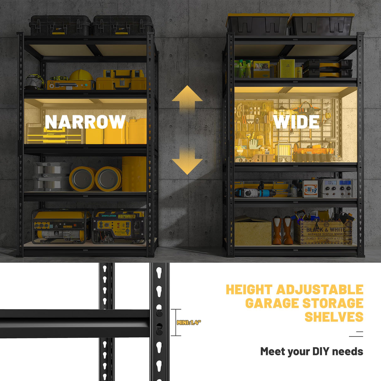 REIBII 2000LBS Storage Shelves 5 Tier Garage Shelving Heavy Duty Metal Shelves for Storage Adjustable Metal Shelving Units for Kitchen Pantry Basement, 28" Wx 13.8" Dx 59.8" H REIBII