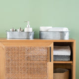 Mkono Metal Storage Basket for Toilet Tank Top Bathroom Decor, Galvanized Tray with Handle for Shelves, Farmhouse Toilet Paper Holder Organizing Bin Box for Countertop Living Room, Set of 2, Silver Mkono