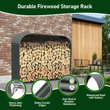 A ANLEOLIFE Galvanized Steel Firewood Storage Shed Outdoor Corrugated Metal Log Rack, Heavy Duty Log holder Lumber Storage Stand -Trio Gray A ANLEOLIFE