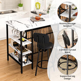 Recaceik Kitchen Island with Storage Small Dining Table for 2, Bistro Table and Chairs Set of 2 W/ 5 Shelves with PU Stools (White) Recaceik