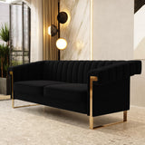 yunqishi Mid-Century Modern Black Velvet Sofa with Gold Metal Legs, 83.86" Luxury Chesterfield Comfy Couches for Living Room (Velvet, Black) yunqishi